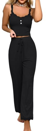 PARUPRUP Femme Sexy 2 Pièces Ensembles de Pyjama Dentelle Camisole Taille Haute Pantalon Set Col en V Cami Top sans Manches Vêtements de Nuit Coquine Bretelles Chemise Elégant Elastiquée Négligé