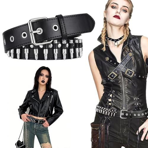 Punk Rivet Studded Belt, Studded Bullet Belt for Men & Women,Y2K Emo Gothic Punk Style Rivet Belt with Metal Studs,Black Studded Belts Alternative Fashion Accessory for Jeans, Dress & Gothic Clothing