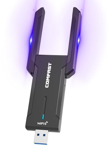 COMFAST AX5400M Adaptador WiFi USB para PC, Receptor WiFi USB 3.0, Antena WiFi 6 para Windows 10/11, Tri-Banda 6G/5G/2,4G, 2 Antenas de Alta Ganancia, WPA3, MU-MIMO, OFDMA
