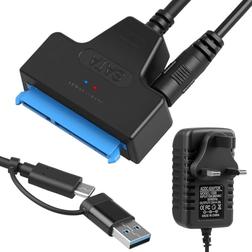 USB 3.0 to SATA Cable Adapter Type C to SATA III Hard Drive Adapter with 12V/2A Power Supply 3.5 HDD & 2.5 HDD/SSD Recovery SATA High Speed Data Transfer Lead for Windows Macos Linux, Support UASP