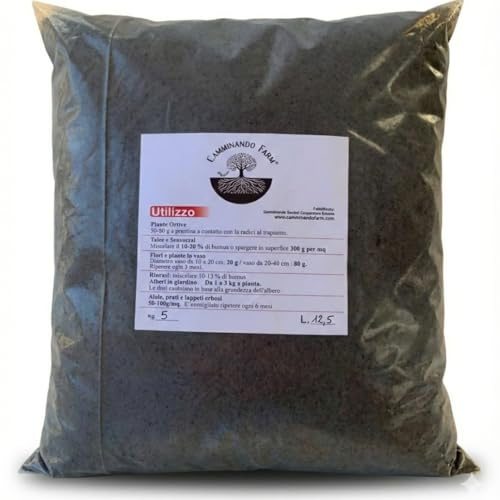 Camminando Farm - NutriRoot Humus di Lombrico Naturale | Concime Organico Biologico da Letame Maturo | Fertilizzante per Orto, Giardino e Piante in Sacco da 5kg | Prodotto Italiano