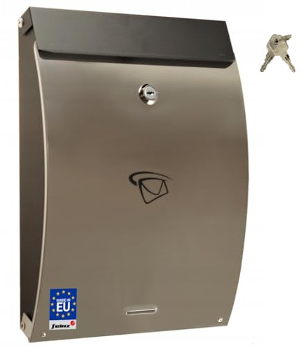 FEINZ Cassetta postale in acciaio inox - Cassetta postale in metallo da parete con scomparto per giornali - Chiudibile a chiave, resistente alle intemperie - Rotolo di giornali