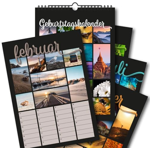 Timr Födelsedagskalender DIN A4 hög – årlig färgfotokalender natur djur landskap collage – alltid I tr419