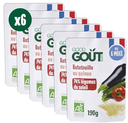 GOOD GOÛT - Ratatouille Au Quinoa - Légumes Cuisinés - Plat Cuisiné Pour Bébé - Dès 6 Mois - Purée Lisse - Fabriqué En France - Sachets Micro-Ondables - 6x190g