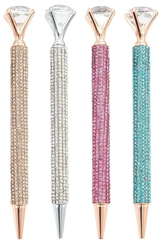 4 penne con cristalli per scrivere, penne con diamanti scintillanti per donne e ragazze, strumento di scrittura con strass scintillanti, con grande gemma, penna a abbagliante, amici, colleghi