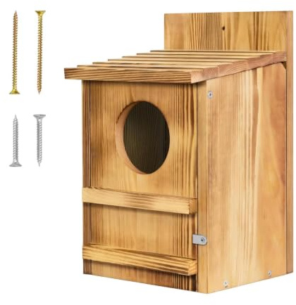 Uggla hus – habitat med fågel perch fågelbo låda med monteringsskruvar | Träfågelbo låda 36,8 x 22,8 cm vattentät med monteringsskruvar för bakgård, trädgård, träd, träspettar, sparv