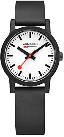 Mondaine – Essence damklocka 32 mm – officiella schweiziska järnvägar armbandsur svart förnybart materialarmband – 30 m vattentålig hållbar – olika variationer – klockor för män och kvinnor
