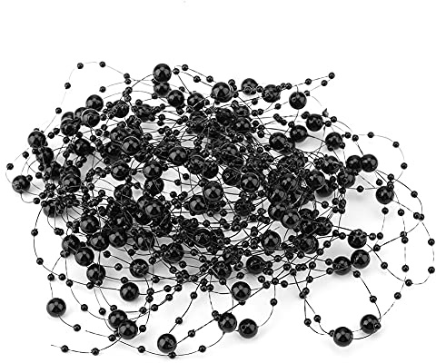 Filo di Perle Decorative Nero, 10m Fili Ghirlanda di Perle Filo, Ghirlanda di Perle per Regali, Fili Perline Filo con Perle Artificiali Perline per Decorazioni per Matrimoni Natale
