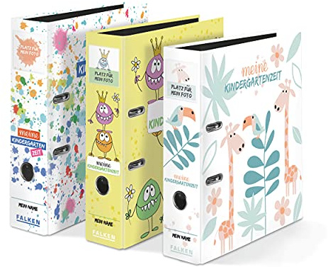 Original Falken pack of 10 motif folders for kindergarten with pocket. Made in Germany. 8 cm wide DIN A4 motifs assorted, ring binder file folder letter file office folder plastic folder