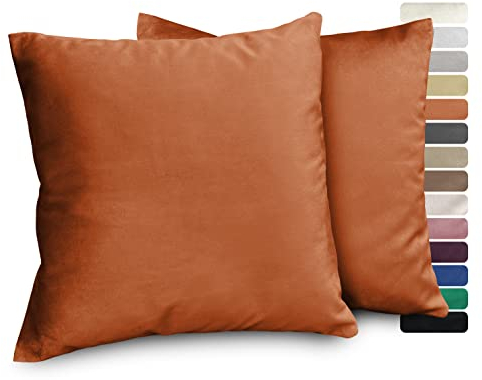 BEAUTEX Lea Samt Kissenhüllen 2er Set, Premium Kissenbezug, Sofa- und Dekokissen, Größe und Farbe wählbar (Bronze 40x40 cm)