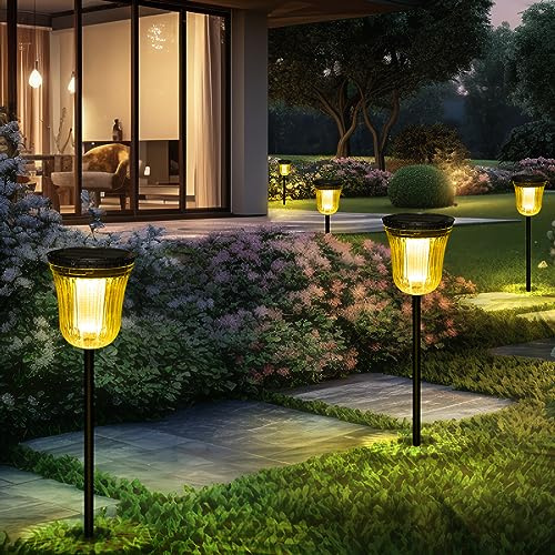 WTGEGF Solar Pathway Lights Outdoor, Solar Lights Outdoor Waterproof IP65, 200 LM Auto On/Off Solar Lights Garden,Outdoor Solar Lights for Yard Garden Walkway Driveway Path