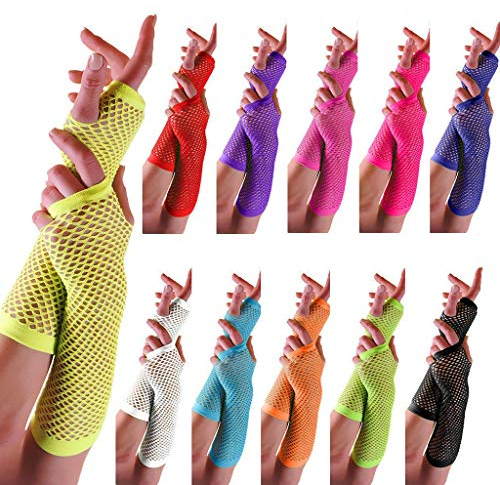 Fischnetz Handschuhe Fingerlose Netz Mesh Handschuhe 80er Handschuhe Lange Handschuhe Netz-Handstulpen Netzhandschuhe Fishnet Gloves Goth Handschuhe Party Zubehör Handschuhe Classic (Yellow, One Size)