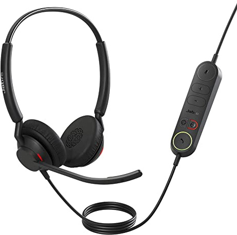Jabra Engage 40 Auriculares Estéreo, Inline Call Control, 2 micrófonos, cancelación de ruido, cable USB-C, ultraligero, Para plataformas de comunicaciones unificadas como Zoom y Unify, Negro