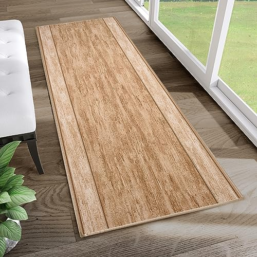 TAPISO Anti Rutsch Teppich Läufer rutschfest Brücke Meterware Modern Braun Meliert Streifen Design Flur Küche Wohnzimmer Diele 100 x 300 cm