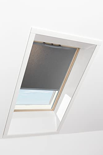 Original Roto Rollo Exclusiv ZRE für Roto Dachfenster - Führungsschiene Silber - Manuelle Bedienung - Tageslichtrollo für Baureihe Q - Größe 114/118 | 11/11 - Stofffarbe Dunkelgrau