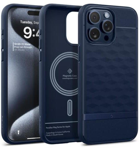 Caseology Parallax Mag Compatible with iPhone 15 Pro Max Case [Magnetic] [Military Grade Drop Protection] with Side Grip Patterns iPhone 15 Pro Max Case - Midnight Blue