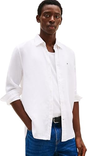 Tommy Hilfiger Camicia Uomo Camicia in Lino, Bianco (Optic White), XL