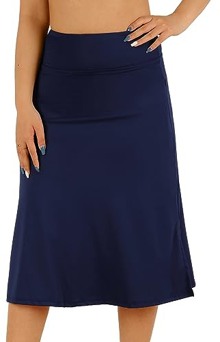 CZRLHYT Women's Navy Full Length Underneath Athletic Midi Skorts with Shorts and Leggings, High Rise, Sleeveless, 2 Pockets, Size M