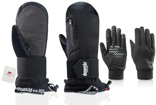devembr Manoplas de Esquí con Muñequeras y Forros Extraíbles, Manoplas de Snowboard con Pantalla Táctil, L