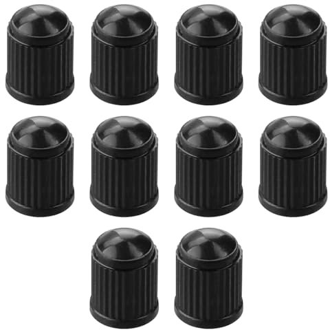 Stocc Reifenventilkappen – 10 Stück, schwarze Kunststoff-Staubkappen, universelle Passform für Autoreifen, Fahrräder, Motorräder, Kinderwagen und Schubkarren