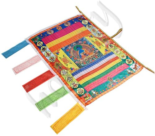 Bandiera tibetana portafortuna in raso per buddismo, 94 cm, bandiera buddista per preghiera