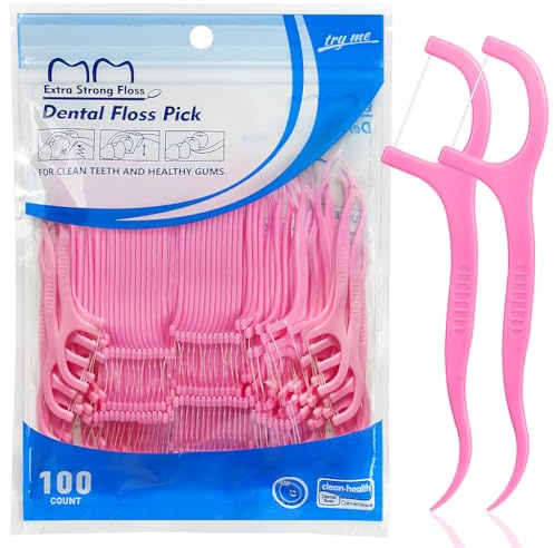 Lot de 100 bâtonnets de fil dentaire 2 en 1 portables, cure-dents jetables, outil de nettoyage interdentaire pour voyage, maison, bureau (rose, 100 pièces)