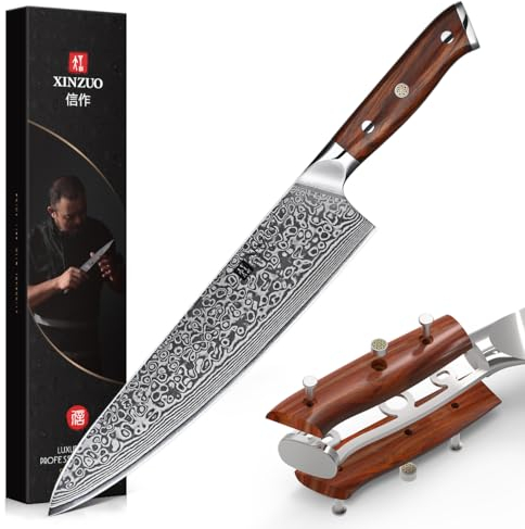 XINZUO Acciaio Damasco Coltello da Chef 25.5cm,Coltello da Cuoco Forgiato a Mano Affilata Coltello da Cucina 67 Strati Acciaio Damasco Professionale Coltello da Gyuto-con Manico in Legno di Rosa