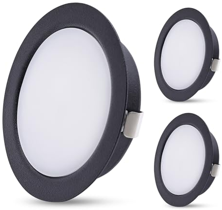 KYOTECH Faretto da incasso a LED, 230 V, nero, piatto, 4 W, bianco caldo, 3000 K, 300 lm, diametro foro 55-58 mm, ricambio per faretti alogeni da incasso per armadio da bagno