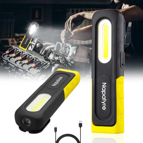 Napatyre Lampe Torche LED Rechargeable, 2000mAh Lampe de Travail avec Base Magnétique à 180 Degrés, 3 Modes Lampe de Poche LED Ultra Puissante pour Camping/Randonnée/Urgence (1 Pièces)