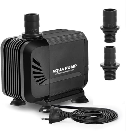 SWAWIS Wasserpumpe Teichpumpe Tauchpumpe 1500L/H 15W Aquarium Pumpe Mini Wasserpumpe Aquariumpumpe Ultra-Quiet Springbrunnenpumpe mit 2 Düse 13mm/16mm Brunnenpumpen Pumpe Wasser