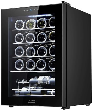 Cecotec Caves à vin GrandSommelier 2050 Black Compressor, 20 bouteilles, Système compresseur, Température Réglable de 5 à 18ºC, Haute Performance, Fonctionnement Silencieux et Sans Vibration,