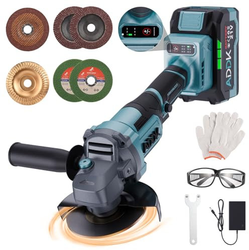 Meuleuse d'angle sans fil 125 mm, Meuleuse d'angle avec 4.0Ah Batterie, 6 vitesses réglables, 9000RPM Meuleuse d'angle Brushless pour le Meulage et la Coupe, Bricoleur, Électricien (A)