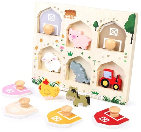Nabance Wooden Puzzles for 1 2 3 Year Olds Farm Animal Peg Puzzles Montessori Toys for 1 Year Old Early Learning Educational Toys for Toddlers, Birthday Easter Christmas Girls and Boys Gifts