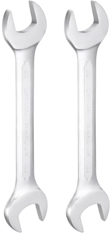 sourcing map 2pcs Double Open End Wrench 30mm x 32mm Metric 15 Degree Offset Angle Small Flat Head Wrench Nickel Plating Open Ended Spanner for Automotive Repair Furniture Assembly, Silver
