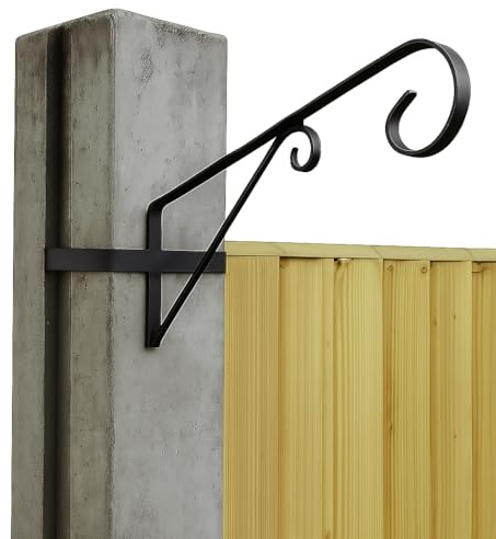 Pack of 4 X Concrete Garden Fence Post Hanging Basket Bracket for Bird Feeder Hanging Basket, Black Steel, No Drilling/Tools Required, Suitable for H Shape Post Mounting