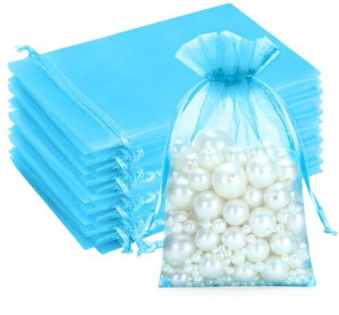 G2PLUS Turquoise Blue Organza Gift Pouches 10x15 cm: Medium Favor Bags, | 50 PCS Wedding Jewelry Bags, Clear Mesh Pouches Perfect for Wedding, Christmas, Birthday, Anniversary