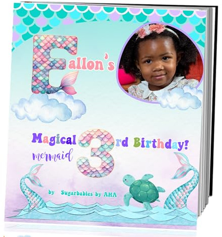Personalized Kids Storytelling Keepsake Book Customized Mermaid Birthday Themed- Add Name and Photo | Custom Birthday Book | VibrantModern Watercolor used | Simple wording | 8.5 inches | 26 Pages