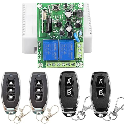 QIACHIP Interruptor control remoto 220V CA relé inalambrico 2 canales 433 MHz RF,receptor mando a distancia con 4 transmisores,pulsador para abridor de puerta de garaje, motor, luz