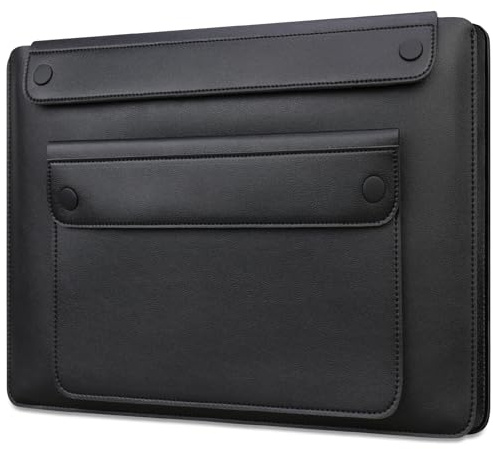 Lacdo 14 tum Laptopskydd för HP 14 Laptop, Lenovo Dell ASUS Acer Chromebook 14, HP Stream 14/Ultrabook, Dell Latitude 14, ASUS Vivobook 14, Läderfodral för dator med 3 fack, Svart