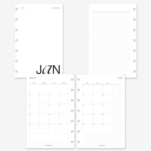 MAY PAPER CO. 2026 Mini Happy Planner Monthly with Notes Planner Refill, Month on Two Page Planner Insert for 7-Discs Mini HP Notebook 4.6 x 7 (Separable Months, Sunday Start)
