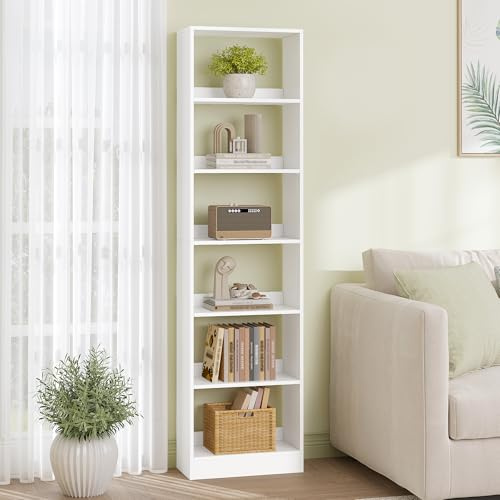 Hzuaneri Libreria a 6 Ripiani, Scaffale Libreria, 24 x 50 x 183 cm, per Soggiorno Studio Ufficio Camera da Letto, Bianco BC59603X