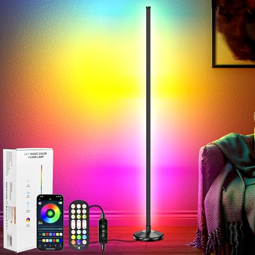 NIKYJM Lampada da Terra LED, 145cm Lampada RGB da Terra Piantana Lampada da Terra con Telecomando e Bluetooth APP, 16 Milioni Colori e 300 Modalità, Musica Sincronizzazione e Timer, DIY Modalità