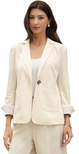 Allegra K Blazers de Lino y Algodón para Mujer Chaqueta de Trabajo Informal de un Botón Traje de Oficina