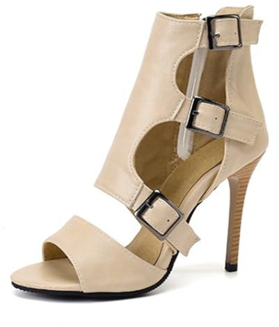 Stivali Sandali Donna Tacco a Spillo Tripla Fibbia Taglio Punta Peep Toe Stivaletti alla Caviglia Tacchi da Festa Scarpe da Sera per Evento Serale e Matrimonio,Beige,39 EU