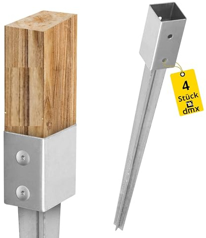 Lot de 4 supports de poteau 70 x 70 cm – Ancrage de poteau – Douille de sol – Ancrage – Pied de support – Piquet – Douille à enfoncer 70 x 70 – Douille de sol – Ancrage au sol pour poteaux en bois et