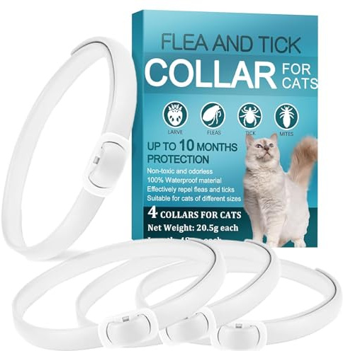 4 pack Collare Antiparassitario Per Gatti, 10 Mesi Collari Anti Pulci e Zecche Gatti Di Piccola Taglia, Medio e Grande, Collare Antipulci Gatto Sicuro ed Efficace Realizzato (48cm*4)