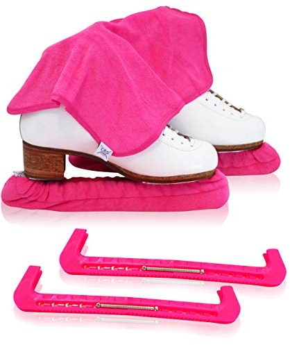 CRS Cross Skate Guards, Soakers and Towel Gift Set - Ice Skating Guards and Soft Skate Blade Covers for Figure Skating or Hockey (Power Pink, Medium)