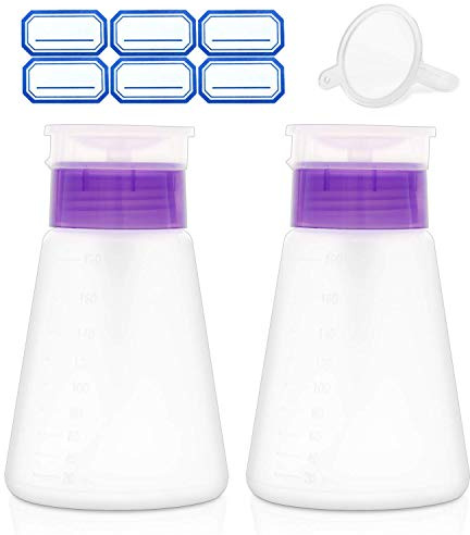 Aceton Push Down Pumpdispenser Låsbar 2-pack 180 ml One-Touch Tom Flaska för Alkohol, Nagellack & Sminkborttagning, Toner