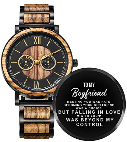 Kenon Engraved Wooden Watch Gift for Husband Boyfriend My Man Fiancé, Customized Personalized Wood Watches for Men Valentine's Day Anniversary Birthday Gift