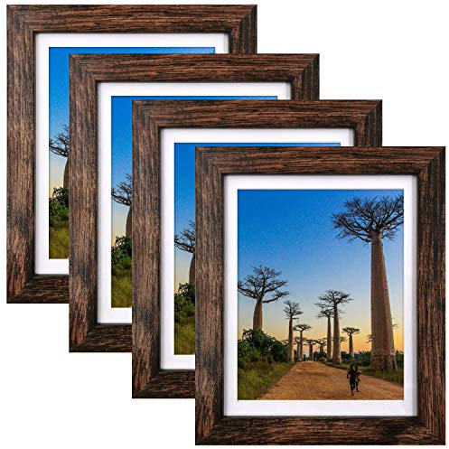 SESEAT 8x10 Picture Frames Rustic Brown with Mat Photo Frames 4 Packs for Tabletop or Wall